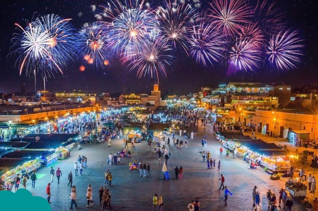 Christmas in Marrakech Medina decorated with lights
