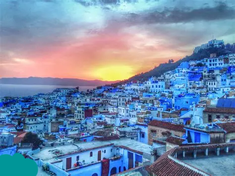 Blue streets of Chefchaouen illuminated by winter light during Morocco Christmas holidays.