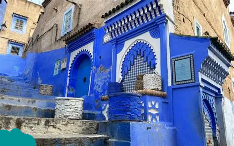 Beautiful blue streets of Chefchaouen lit by soft winter light during Morocco December holidays.
