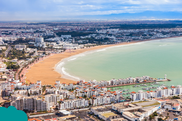 Aerial view of Taghazout village near Surf Camp Taghazout Morocco